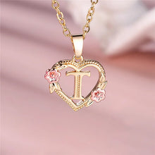Load image into Gallery viewer, Female A-Z Letter Flower Pendant Necklace Yellow Gold Color Wedding Jewelry Gift For Women