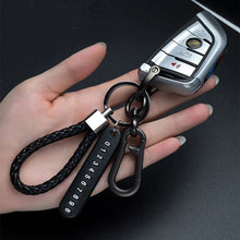 Load image into Gallery viewer, Trendy DIY Mobile Phone Number Plate Pendant Keychain for Men Punk Simple Woven Leather Rope Anti-lost Car Key Chain Accessories