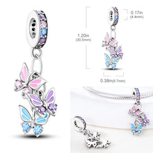 Load image into Gallery viewer, 925 Sterling Silver Pink Butterfly & Luminous Firefly Charm – Dangle Bead for Bracelet or Necklace | Elegant DIY Jewelry Gift for Women