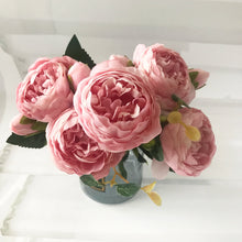 Load image into Gallery viewer, 30cm Rose Pink Silk Peony Artificial Flowers Bouquet 5 Big Head and 4 Bud Cheap Fake Flowers for Home Wedding Decoration indoor