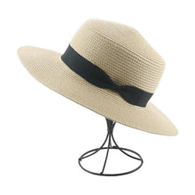 Load image into Gallery viewer, Elegant Adult Bucket Hat Beach Summer Straw Hats for Women Beach Sun Straw Hat Wide Luxury Comfortable Hat Flat Top Ribbon Bowknot Elegant Luxury Women Summer Hat 56-58cm