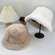 Load image into Gallery viewer, Fluffy Fur Fisherman Hat For Women Winter Plush Ear Protection Cap Windproof Warm Female Panama Caps Solid Fashion Bucket Hat