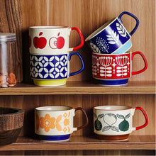 Load image into Gallery viewer, Japanese Flower Coffee Mug Set ā Retro Ceramic Cup