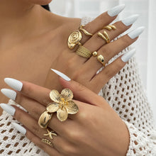 Load image into Gallery viewer, Ingemark 8Pcs/Set Vintage Metal Petal Flower Water Drop Open Rings for Women Trend 2025 Goth Geometric Ring Daily Jewelry Gift