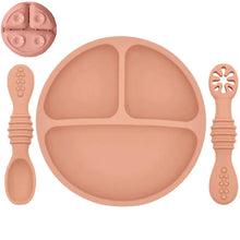 Load image into Gallery viewer, Silicone Baby Sucker Plate & Rice Spoon Set Cute Cartoon Tableware
