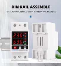 Load image into Gallery viewer, Dual Display 40A 63A 230V Din Rail Adjustable digital Over Under Voltage Relay Surge Protector Limit Over Current Protection