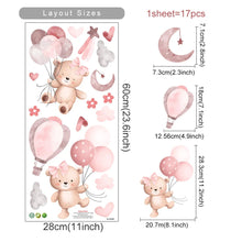 Load image into Gallery viewer, Pink Cartoon Bear Wall Stickers for Kids & Nursery Room Decor