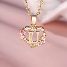 Load image into Gallery viewer, Female A-Z Letter Flower Pendant Necklace Yellow Gold Color Wedding Jewelry Gift For Women