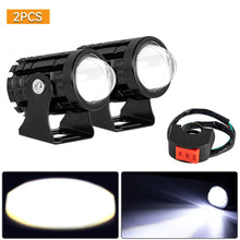 Load image into Gallery viewer, With Switch 2pc Super Bright Motorcycle LED Explorer Headlight Projector Fisheye Len LED Moto Fog Auxiliary Motorcycle Headlight