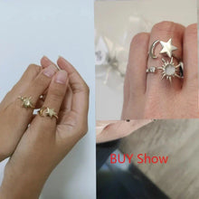Load image into Gallery viewer, Anti-Stress Spinner Ring for Women – 18K Gold Plated Stainless Steel Fidget Ring with Sunflower & Star Design, Anxiety Relief Jewelry Gift