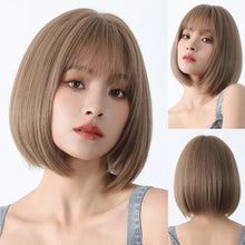Load image into Gallery viewer, Short Straight Bob Wigs for Women Black Brown Synthetic Natural Hair Wig with Bangs Heat Resistant Cosplay Daily Use Hair