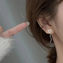 Load image into Gallery viewer, Long Tassel Heart Drop Earrings – Gold & Silver Korean Fashion Jewelry
