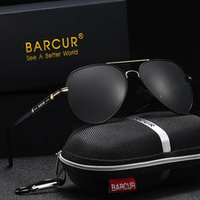 Load image into Gallery viewer, BARCUR Sunglasses Retro Chic Men Fashion Oversized Pilot Style Sunglasses with Mirrored TAC Lenses Durable Stainless Steel Frame for Hiking Outdoor Sports and Sun Protection for Summer