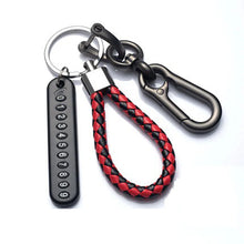 Load image into Gallery viewer, Trendy DIY Mobile Phone Number Plate Pendant Keychain for Men Punk Simple Woven Leather Rope Anti-lost Car Key Chain Accessories