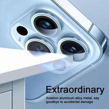 Load image into Gallery viewer, 3D Protective Glass Camera Protector Cover For iPhone 13 Pro Max i Phone 13Pro 13 Mini Rear Lens Metal Ring Protect Camera Lens Case Individual Metal Scratch Resistant HD Clear Case Tempered Glass Camera Case