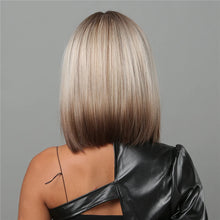 Load image into Gallery viewer, Short Straight Synthetic Wigs for Women Blonde to Brown Ombre Bob Wigs with Bangs Daily Cosplay Party Heat Resistant Fake Hair