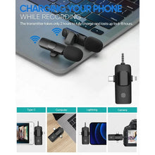Load image into Gallery viewer, Professional 4 In 1 Wireless Lavalier Microphone for iPhone Android 3.5mm for Radio Live Recording Noise Reduction Mini Microph