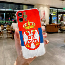 Load image into Gallery viewer, Flag of Serbia Serbian Phone Case Transparent For iphone 13 12 11 14 Pro Max Mini X XR XS 7 8 plus 13 14 Pro max phone Covers Flag Silicone Case For iphone