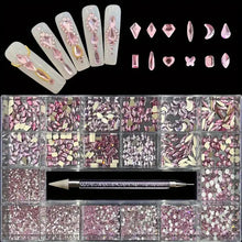 Load image into Gallery viewer, 21 Grid Nail Art Rhinestone Set - Multi-Style Flat Bottom Glass Diamonds