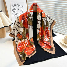 Load image into Gallery viewer, 90x90cm Square Silk-Feel Scarf – Luxury Women’s Shawl & Head Wrap