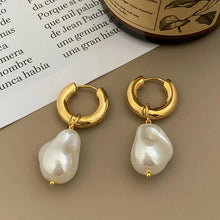 Load image into Gallery viewer, Vintage Circle Drop Earrings – Baroque Pearl Gold Earclips for Women