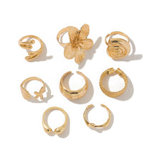 Load image into Gallery viewer, Ingemark 8Pcs/Set Vintage Metal Petal Flower Water Drop Open Rings for Women Trend 2025 Goth Geometric Ring Daily Jewelry Gift