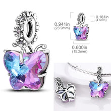 Load image into Gallery viewer, 925 Sterling Silver Pink Butterfly & Luminous Firefly Charm – Dangle Bead for Bracelet or Necklace | Elegant DIY Jewelry Gift for Women