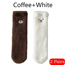 Load image into Gallery viewer, 2 Pairs Cute Socks Bear Women Coral Velvet Thick Plush Warm Socks Sleep Fluffy Socks Cute Cartoon Lovely Floor Fuzzy Sock Winter