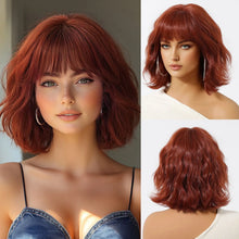 Load image into Gallery viewer, Short Straight Bob Wigs for Women Black Brown Synthetic Natural Hair Wig with Bangs Heat Resistant Cosplay Daily Use Hair