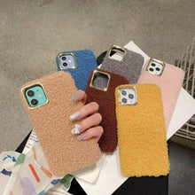 Load image into Gallery viewer, Fashion Teddy Plush Soft Phone Case for iPhone 13 12 11 Pro Max XS Max XR X SE Furry fluffy Warm Cover for iPhone 6 7 8 Plus Furry Plush Design Soft Silicone Bumper Fashion Fluffy Fur Warm Protective Back Cover