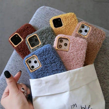 Load image into Gallery viewer, Fashion Teddy Plush Soft Phone Case for iPhone 13 12 11 Pro Max XS Max XR X SE Furry fluffy Warm Cover for iPhone 6 7 8 Plus Furry Plush Design Soft Silicone Bumper Fashion Fluffy Fur Warm Protective Back Cover