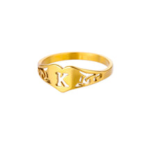 Load image into Gallery viewer, Fashion Hollow Initial Letter Heart Rings For Women Gold Color Stainless Steel A-Z Letter Ring Aesthetic Wedding Jewelry Gift