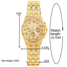 Load image into Gallery viewer, 14MM Necklace+Watch+Bracelet Iced Out Watches For Men 2 Row Rhinestone Cuban Chain Necklace Set Women Men Hiphop Jewelry Gift