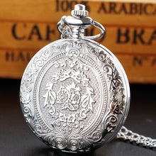 Load image into Gallery viewer, Luxury Silver Quartz Pocket Watch Fashion Necklace Pendant Chain Jewelry Gift Steampunk Clock for Men Women