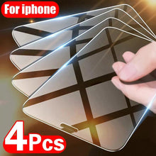 Load image into Gallery viewer, 4PCS Tempered Glass for iPhone 11 12 13 14 Pro XR X XS Max Screen Protector on for iPhone 12 Pro Max Mini 7 8 6 6S Plus SE Glass Tempered Glass Easy Frame Installation HD Ultra-Thin Screen Protector