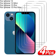 Load image into Gallery viewer, 4Pcs Protective glass on For iPhone 14 13 12 11 Pro Max XS XR Mini screen protector Tempered glass For iphone 7 8 14 Plus glass Clear Screen Protector Guard Anti Scratch Screen Protector For iPhone