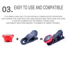Load image into Gallery viewer, 3in1 Fisheye Phone Lens 0.67X Wide Angle Zoom Fish Eye Macro Lenses Camera Kits With Clip Lens On The Phone For Smartphone