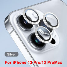 Load image into Gallery viewer, 3D Protective Glass Camera Protector Cover For iPhone 13 Pro Max i Phone 13Pro 13 Mini Rear Lens Metal Ring Protect Camera Lens Case Individual Metal Scratch Resistant HD Clear Case Tempered Glass Camera Case