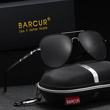 Load image into Gallery viewer, BARCUR Sunglasses Retro Chic Men Fashion Oversized Pilot Style Sunglasses with Mirrored TAC Lenses Durable Stainless Steel Frame for Hiking Outdoor Sports and Sun Protection for Summer