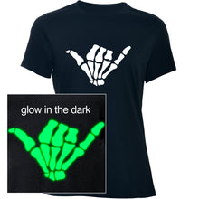 Load image into Gallery viewer, Glow in the Dark Shaka Skelelton Hand Tee Shirt