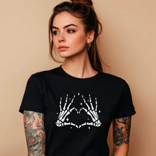 Load image into Gallery viewer, Glow in the Dark Dead Inside Heart Skeleton Hands Black Tee Shirt