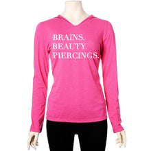 Load image into Gallery viewer, Brains Beauty & Piercings Tapered Long Sleeve Hoodie