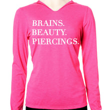 Load image into Gallery viewer, Brains Beauty & Piercings Tapered Long Sleeve Hoodie