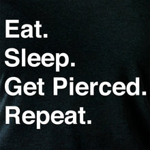 Load image into Gallery viewer, Eat. Sleep. Get Pierced. Repeat. Black Tapered Long Sleeve Hoodie