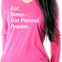 Load image into Gallery viewer, Eat. Sleep. Get Pierced. Repeat. Black Tapered Long Sleeve Hoodie