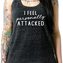 Load image into Gallery viewer, I feel personally attacked Black Gray Cosmic Twist Back Tank Top