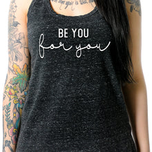 Load image into Gallery viewer, Be You, For You Black Gray Cosmic Twist Back Tank Top