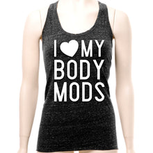 Load image into Gallery viewer, I Love My Body Mods Black Gray Cosmic Twist Back Tank Top