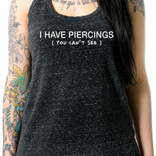Load image into Gallery viewer, I Have Piercings You Can't See Black Gray Cosmic Twist Back Tank Top