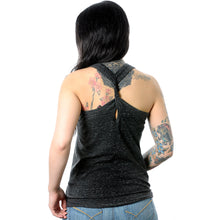 Load image into Gallery viewer, Modified Ear Heart Black Gray Cosmic Twist Back Tank Top